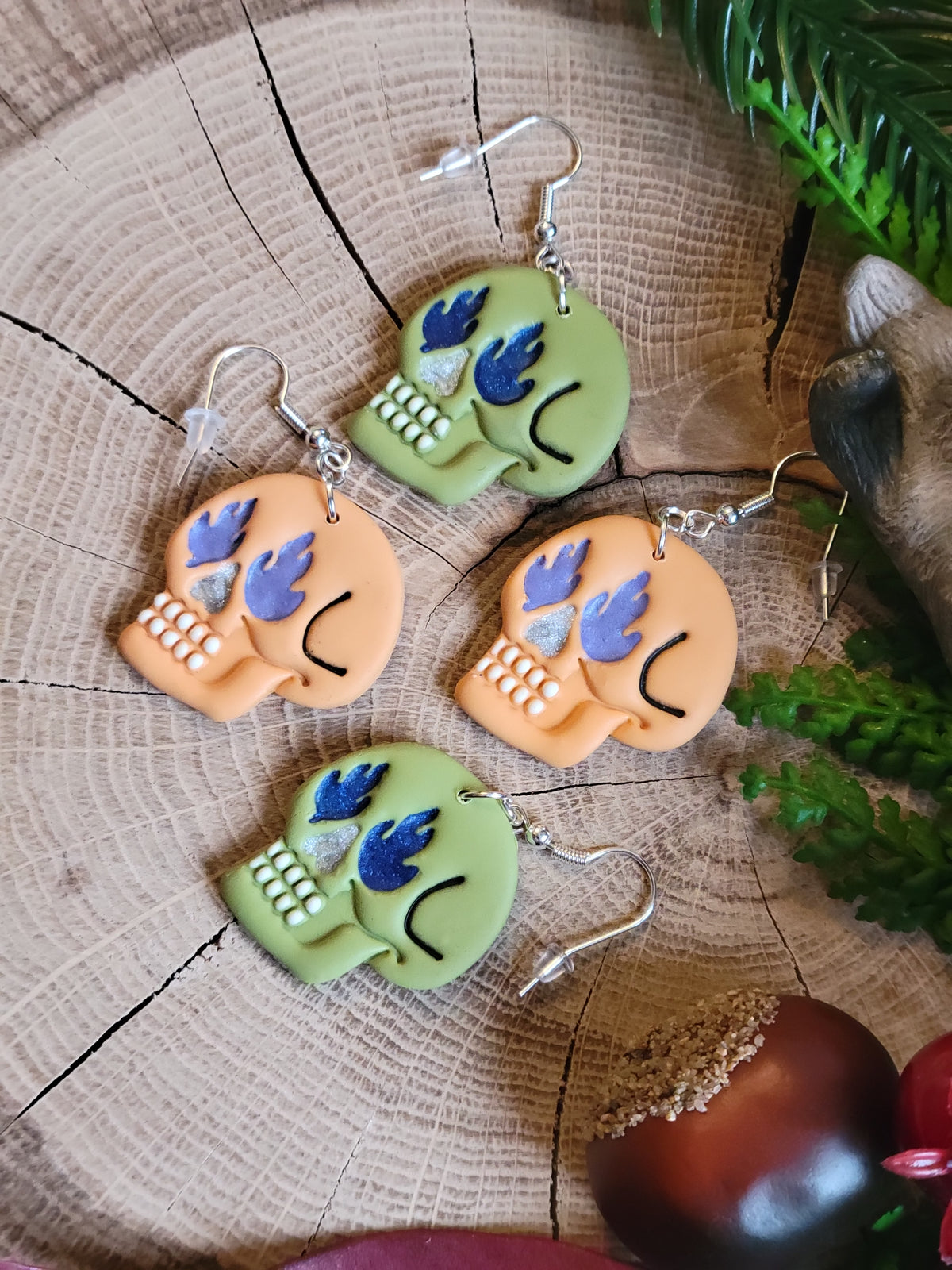 Flame Eyed Skull Earrings
