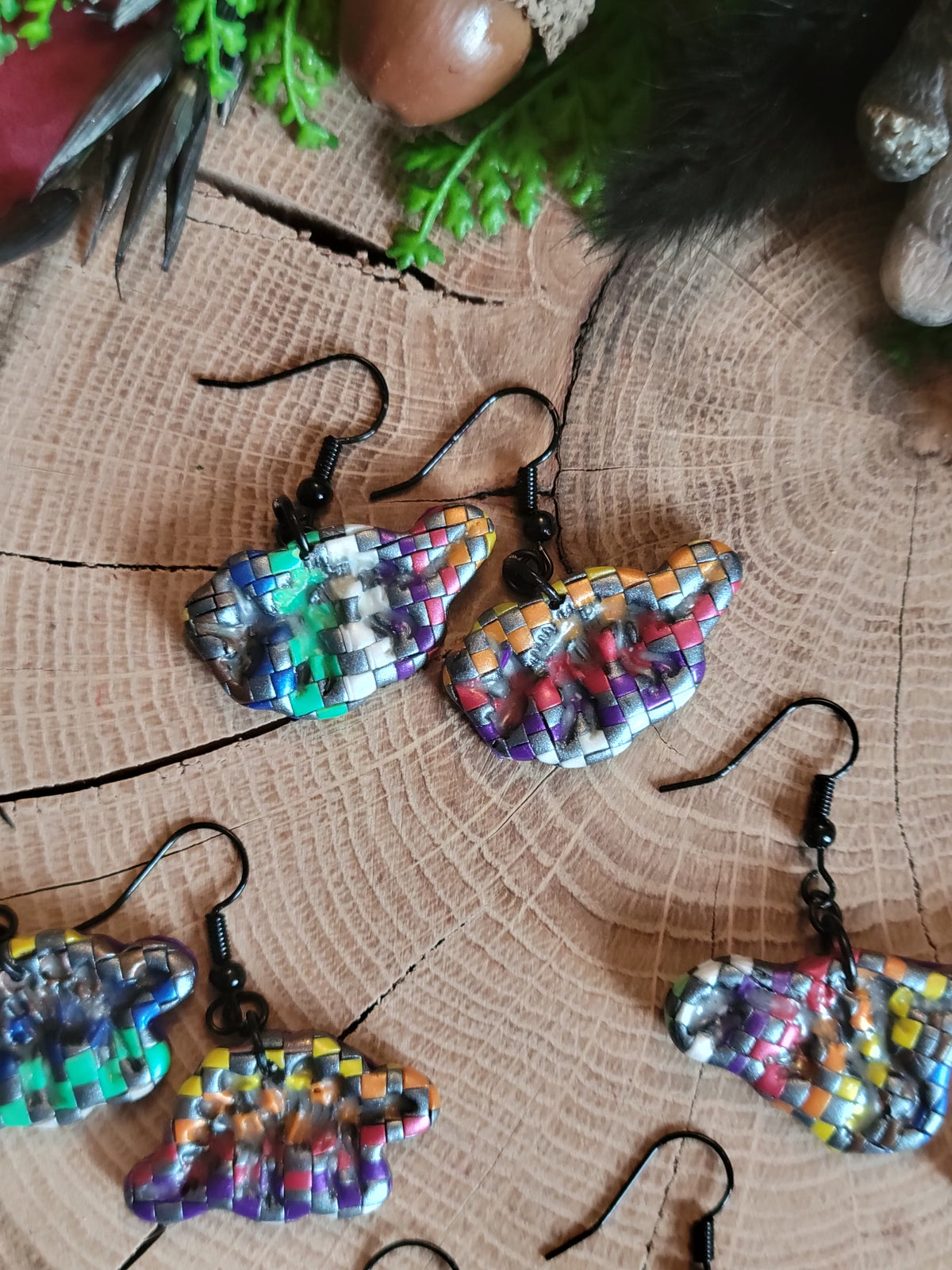 Glow in the Dark Checkered Dino Earrings