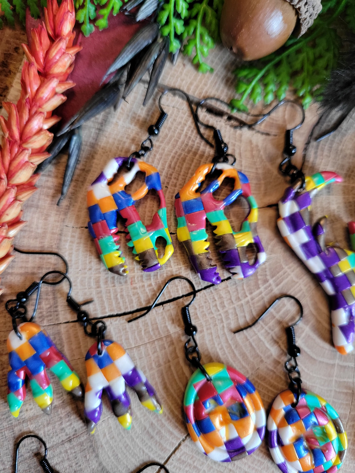 Glow in the Dark Checkered Dino Earrings (Style 2)