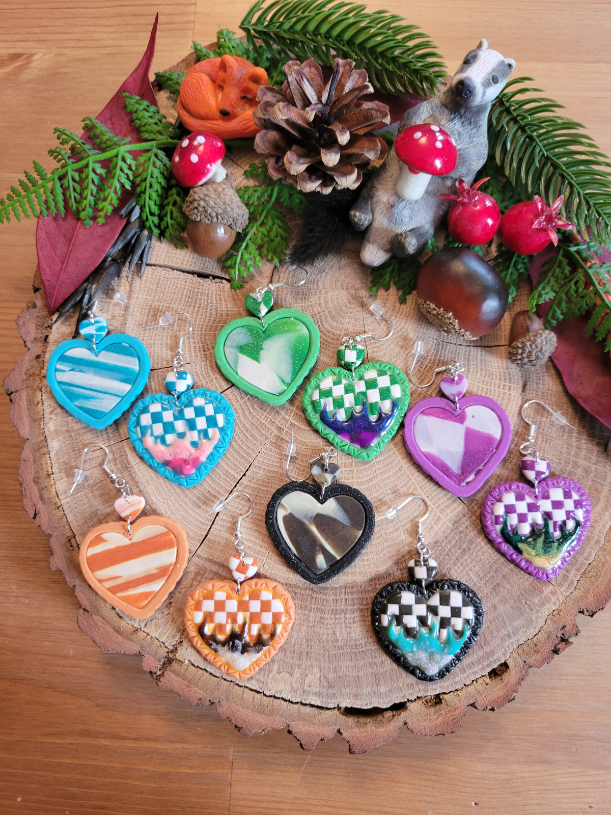 Checkered Flame Heart Earrings