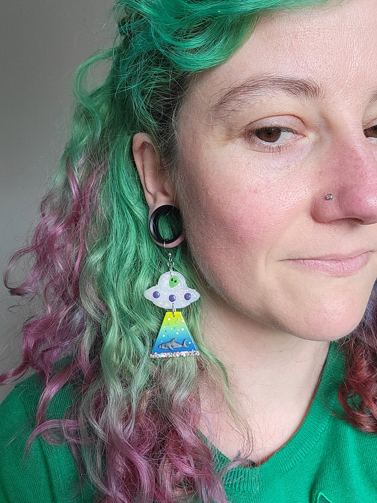 Alien Abduction: Great White Earrings.