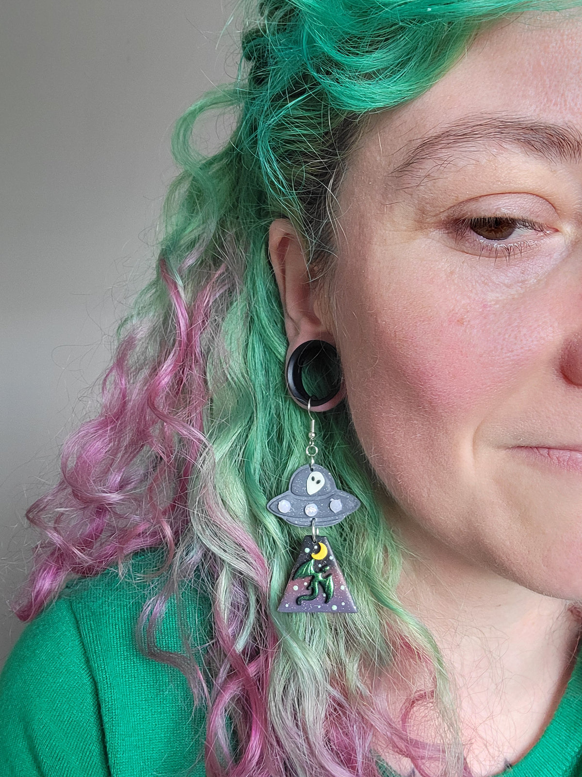 Alien Abduction: Green Dragon Earrings