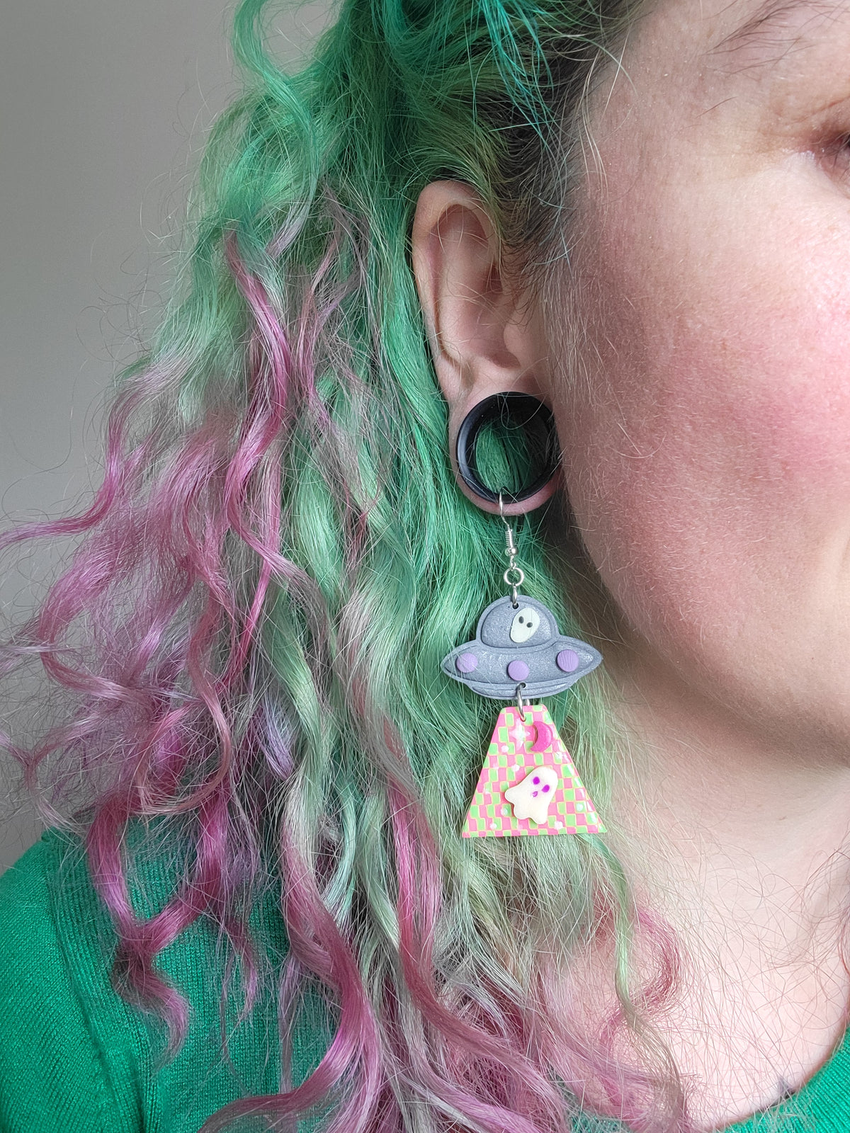 Alien Abduction: Checkered Ghostie Earrings