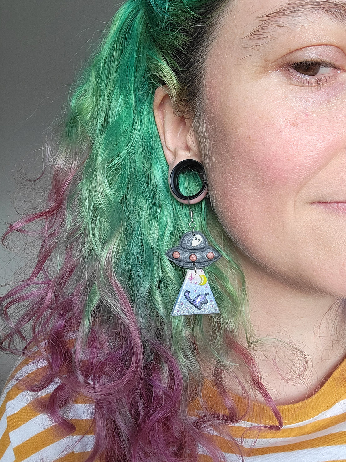 Alien Abduction: Holographic Diplodocus Earrings