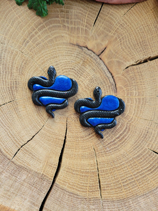 Metallic Cobalt Snake Heart Earrings