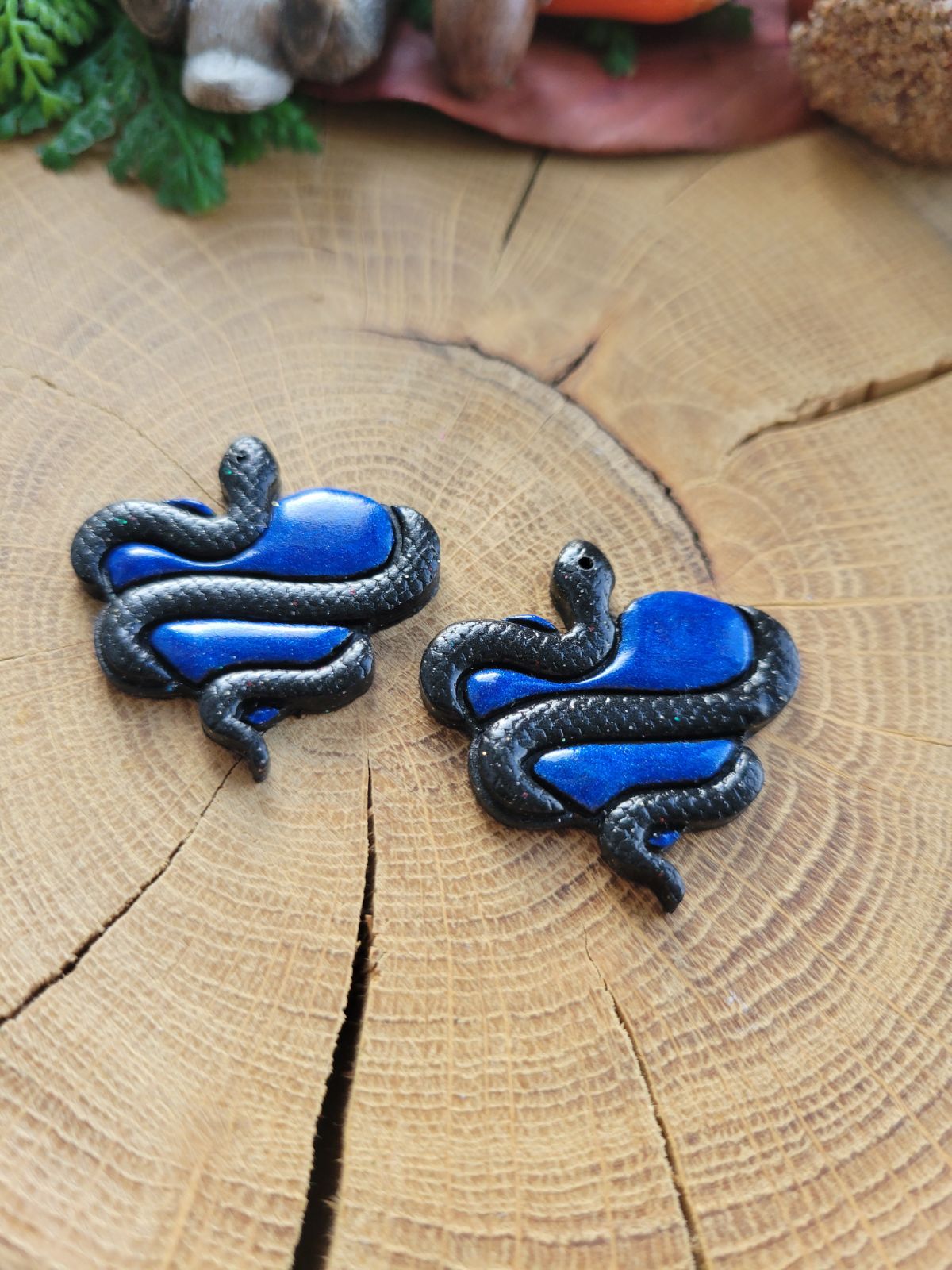 Metallic Cobalt Snake Heart Earrings