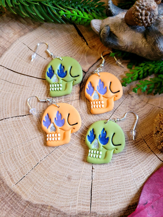 Flame Eyed Skull Earrings