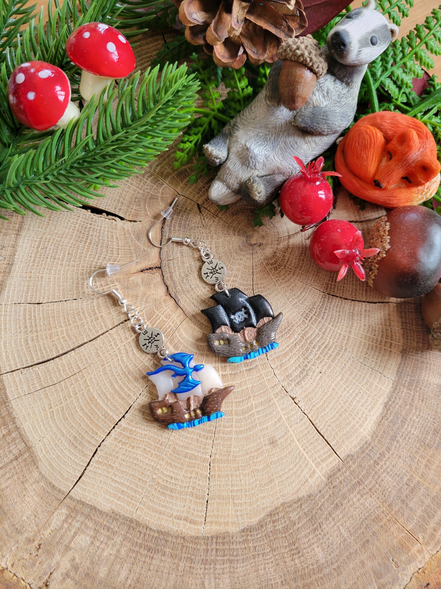 Mismatched Pirate Ship Earrings
