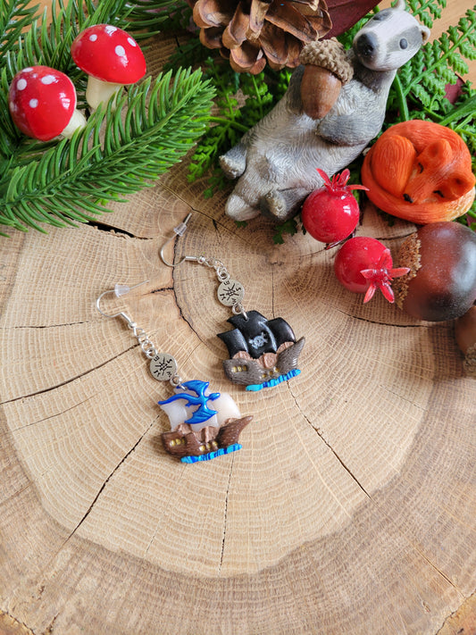Mismatched Pirate Ship Earrings