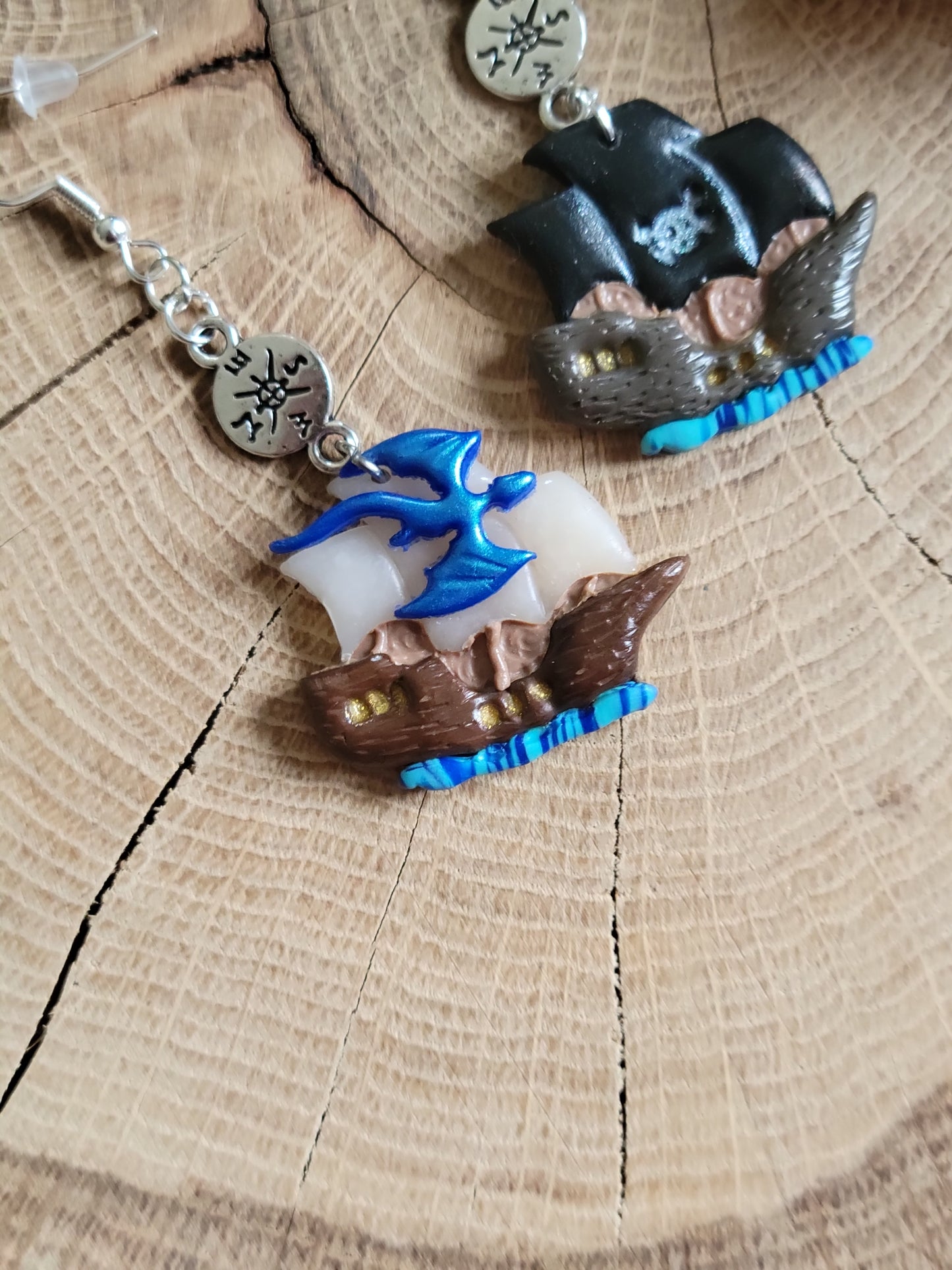 Mismatched Pirate Ship Earrings