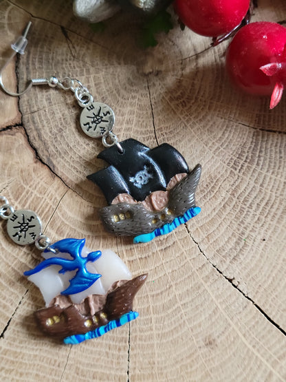 Mismatched Pirate Ship Earrings