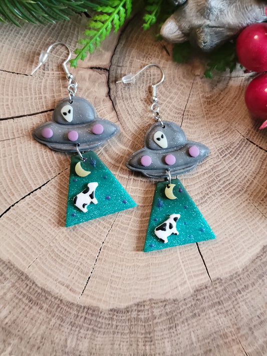 Alien Abduction: Nightsky Cow Earrings
