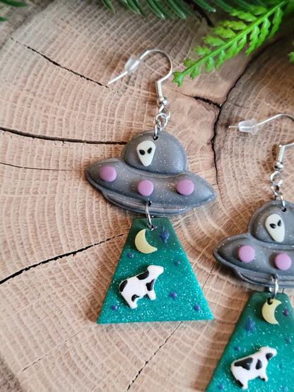 Alien Abduction: Nightsky Cow Earrings
