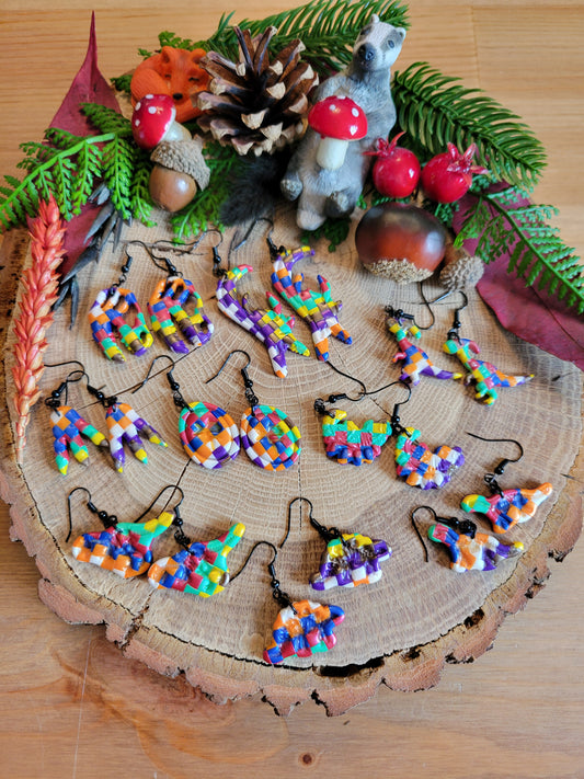 Glow in the Dark Checkered Dino Earrings (Style 2)