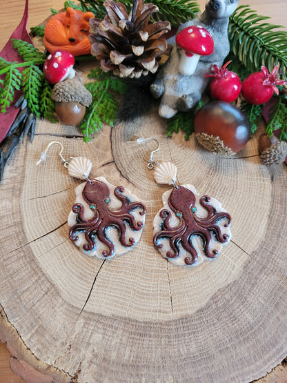 Coconut Octopus Earrings