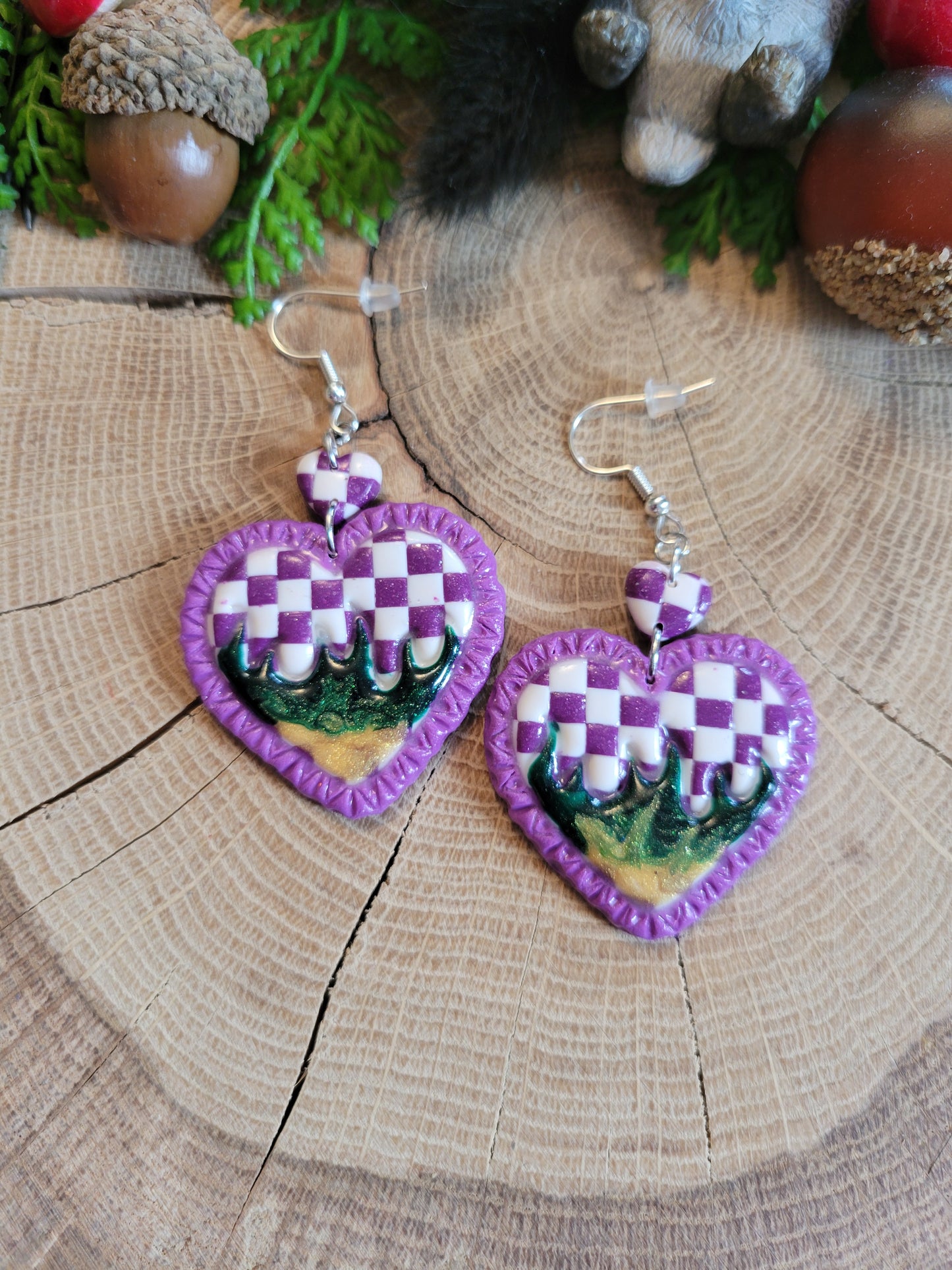 Checkered Flame Heart Earrings
