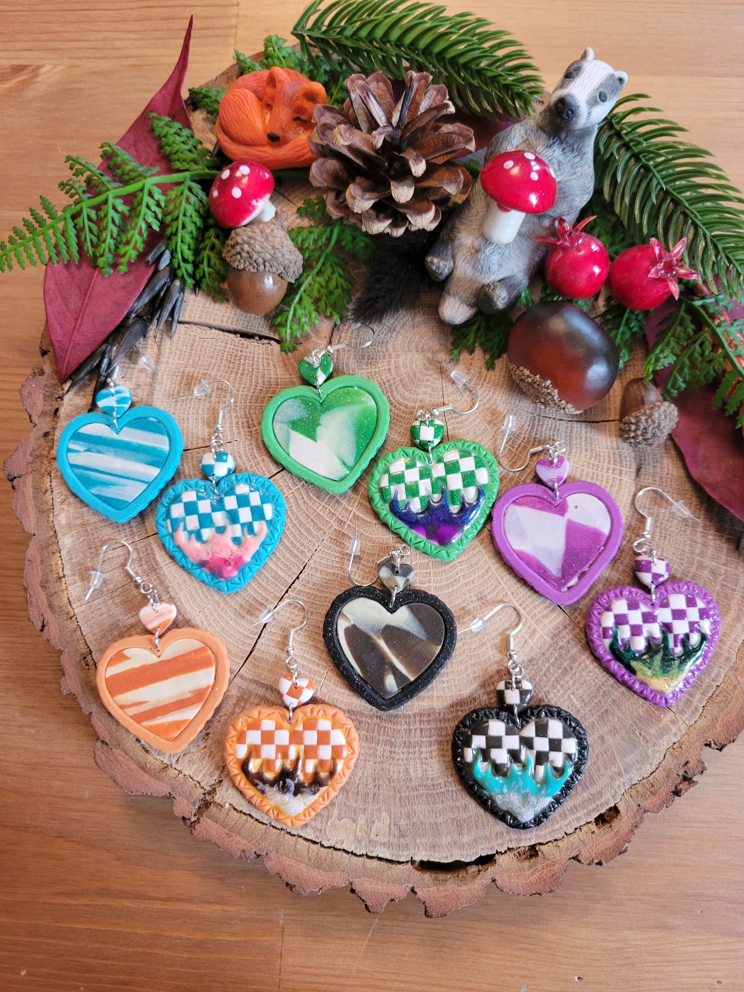 Checkered Flame Heart Earrings