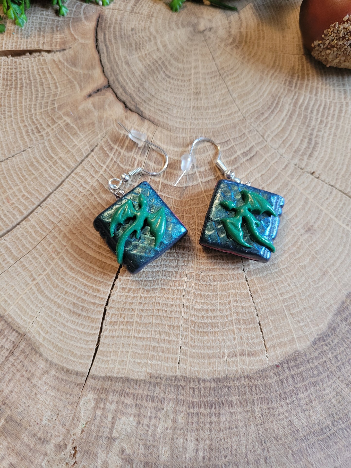 Green Dragon Book Earrings