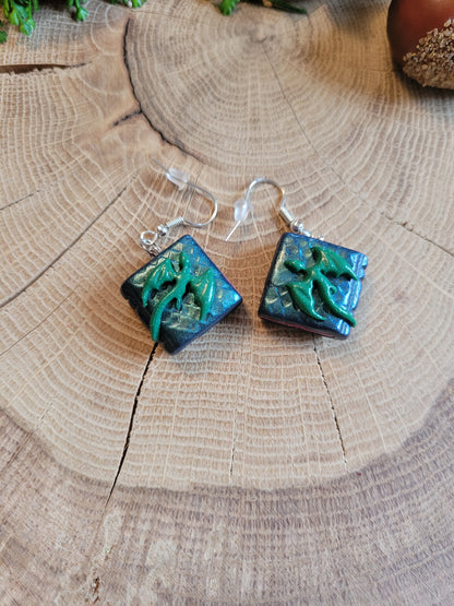Green Dragon Book Earrings