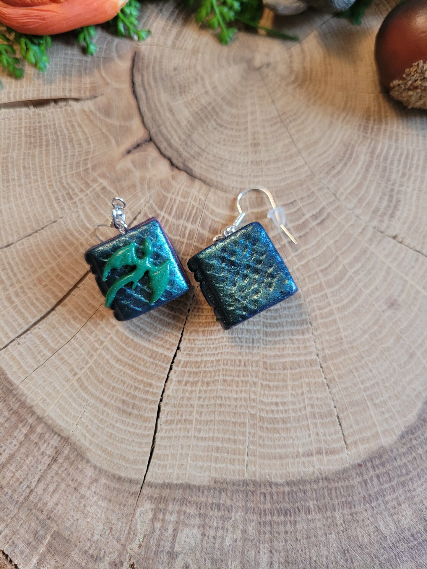 Green Dragon Book Earrings
