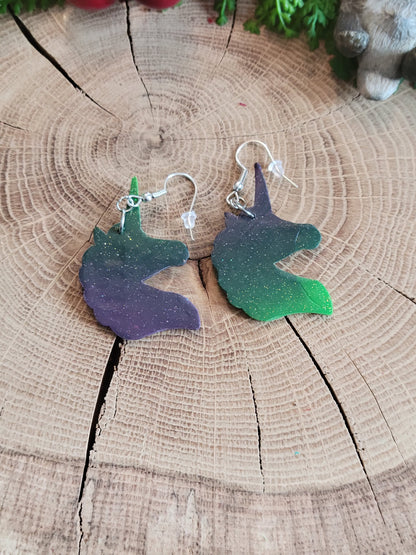 Green Unicorn Earrings