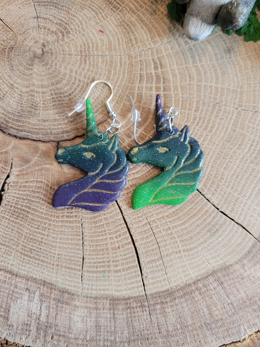 Green Unicorn Earrings