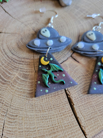Alien Abduction: Green Dragon Earrings