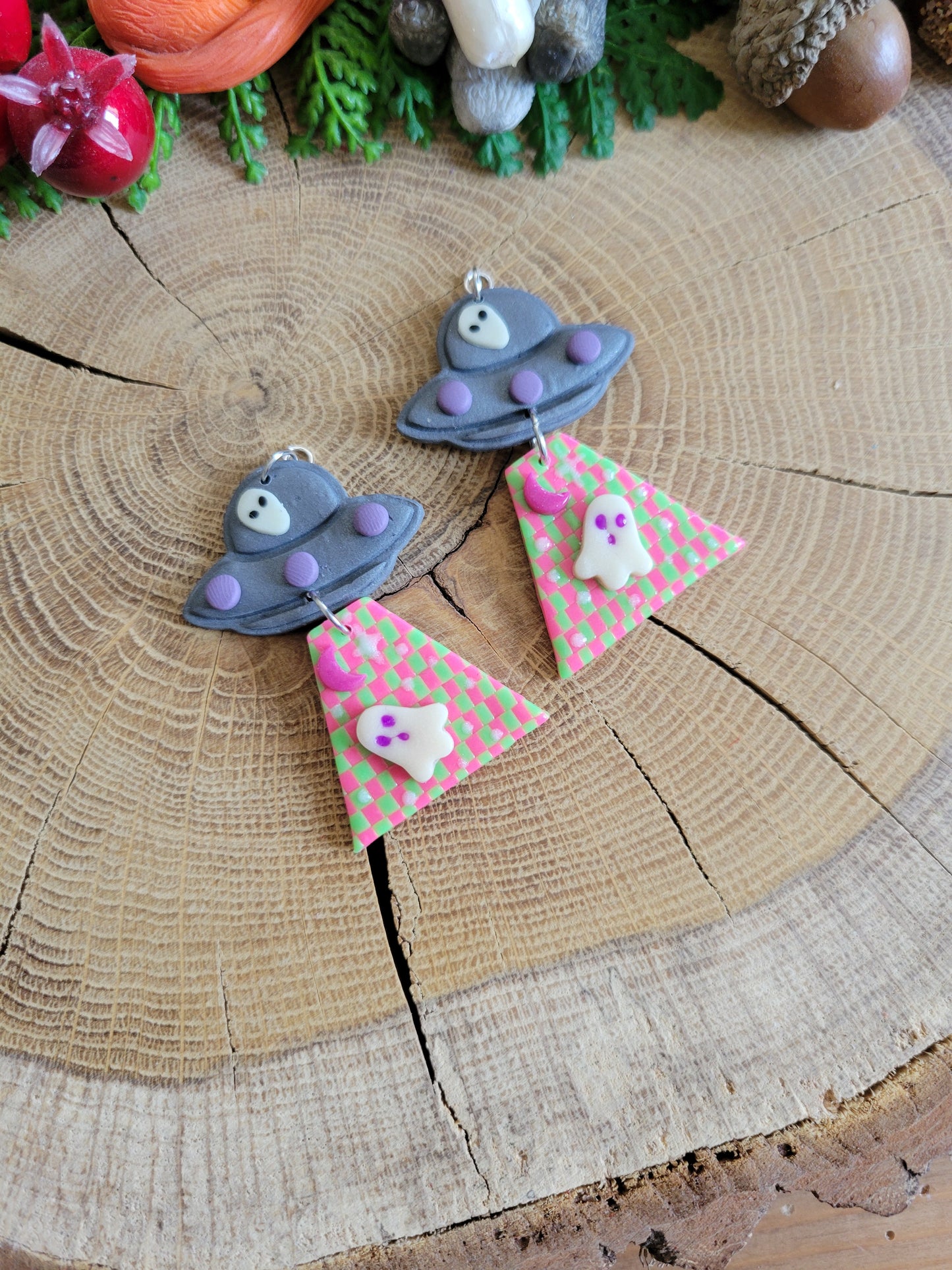 Alien Abduction: Checkered Ghostie Earrings
