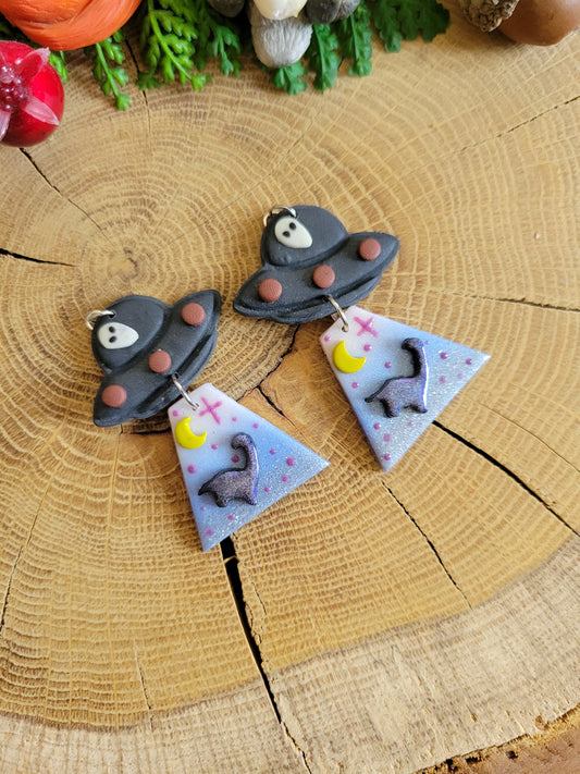 Alien Abduction: Holographic Diplodocus Earrings