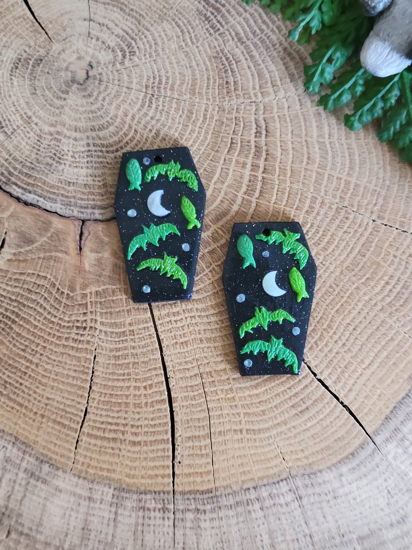 Coffin+Green Bat Earrings