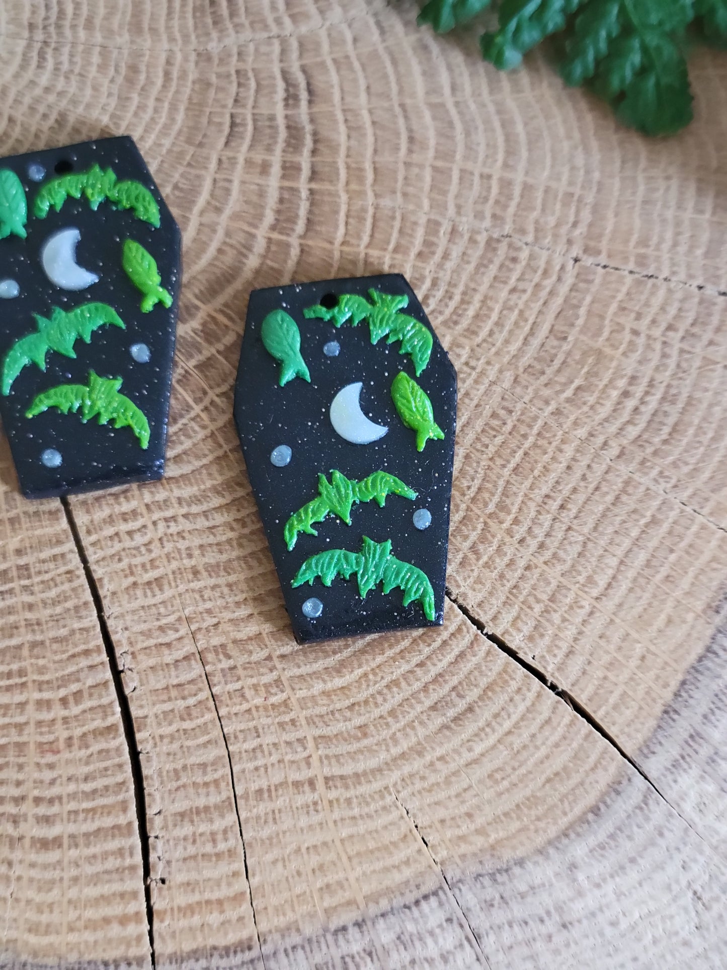 Coffin+Green Bat Earrings