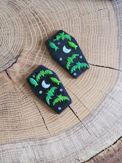 Coffin+Green Bat Earrings