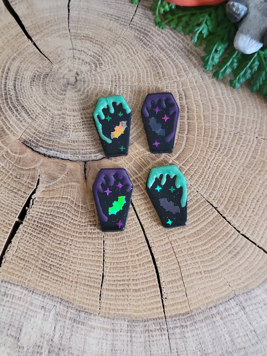 Mini Glow in the Dark Bat Coffin Earrings