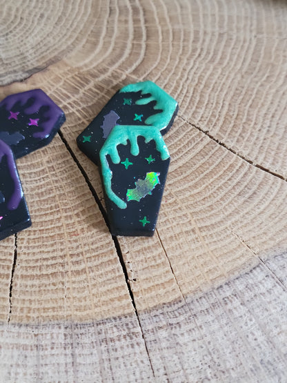 Mini Glow in the Dark Bat Coffin Earrings