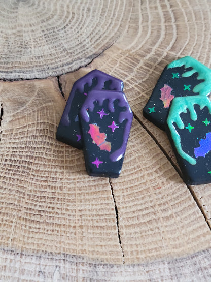 Mini Glow in the Dark Bat Coffin Earrings
