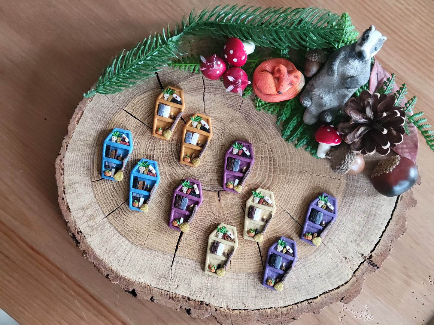 Colourful Coffin Bookshelf Earrings