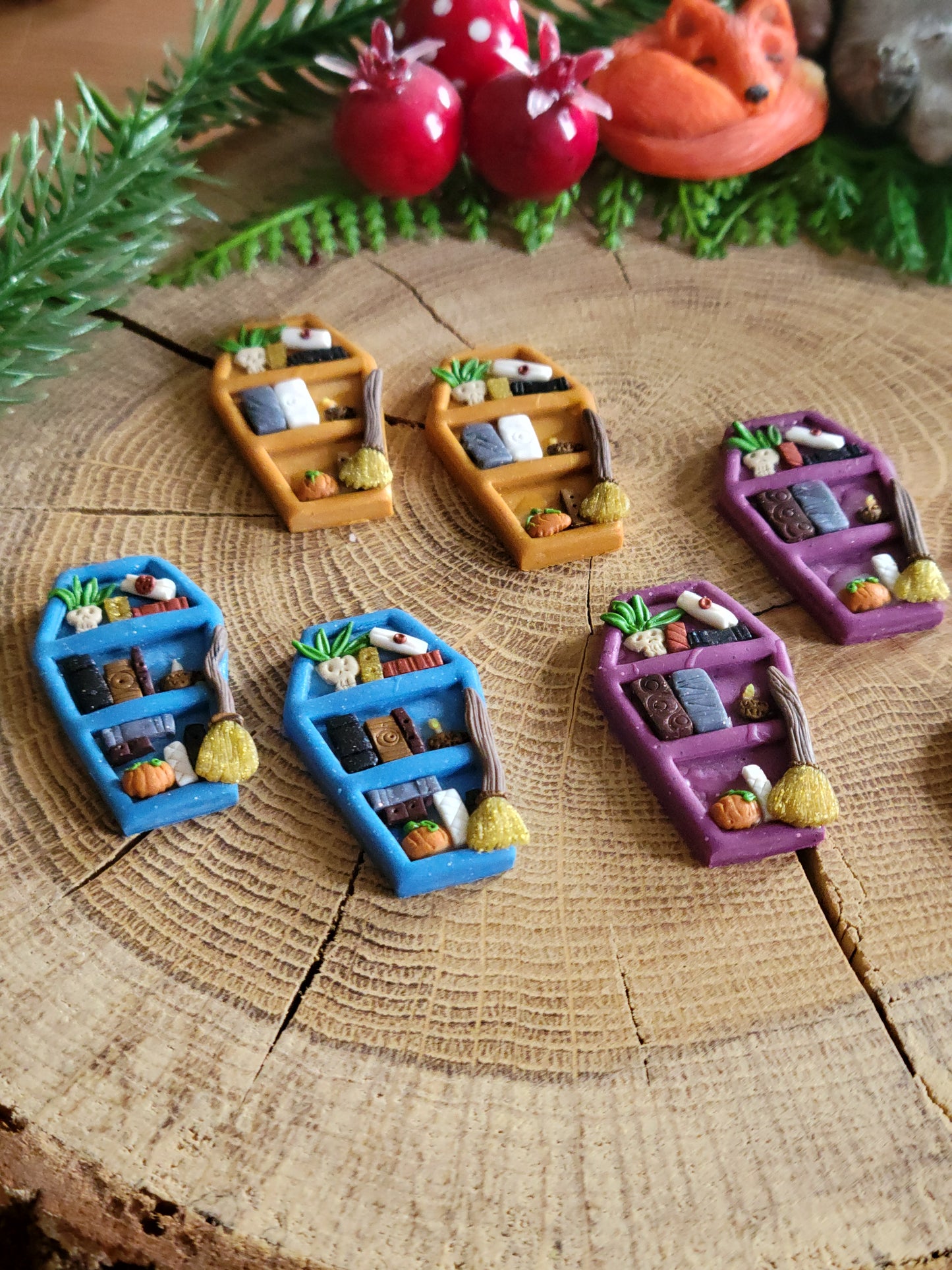 Colourful Coffin Bookshelf Earrings