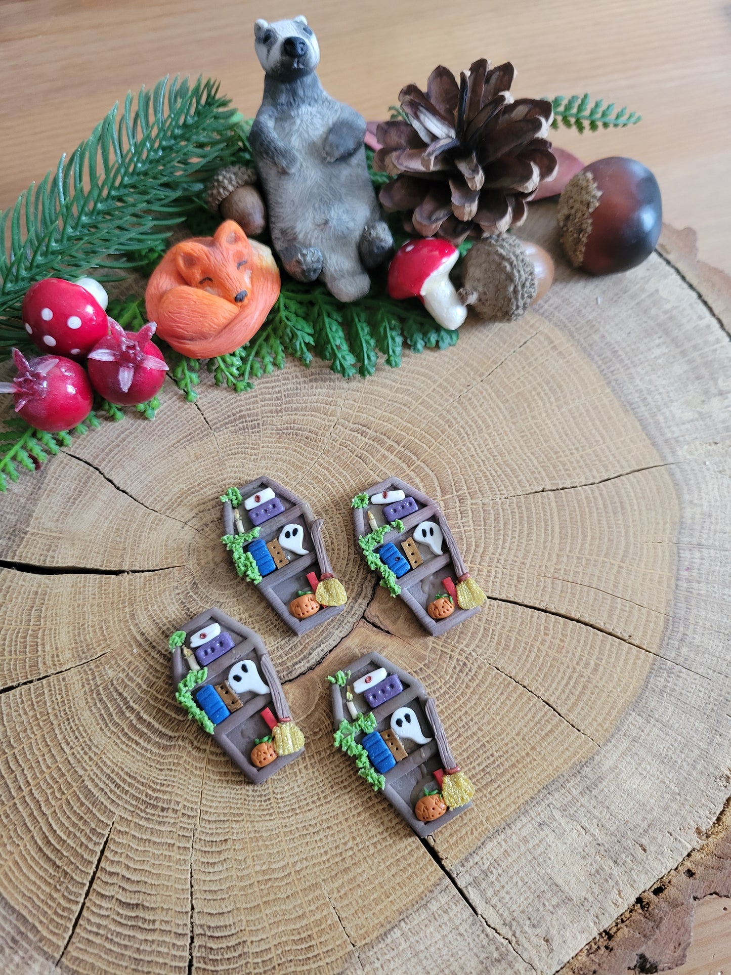 Wooden Coffin Bookshelf Earrings