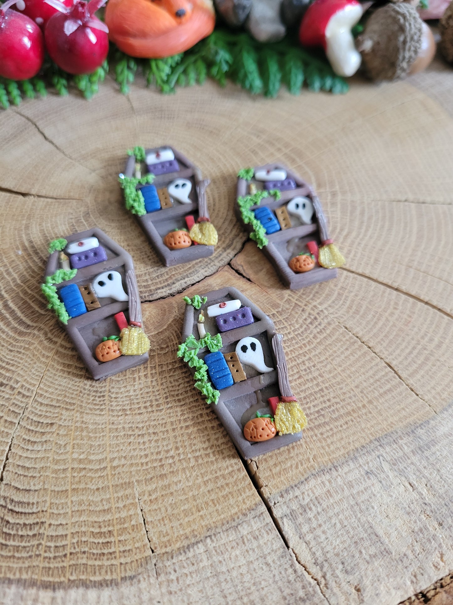 Wooden Coffin Bookshelf Earrings