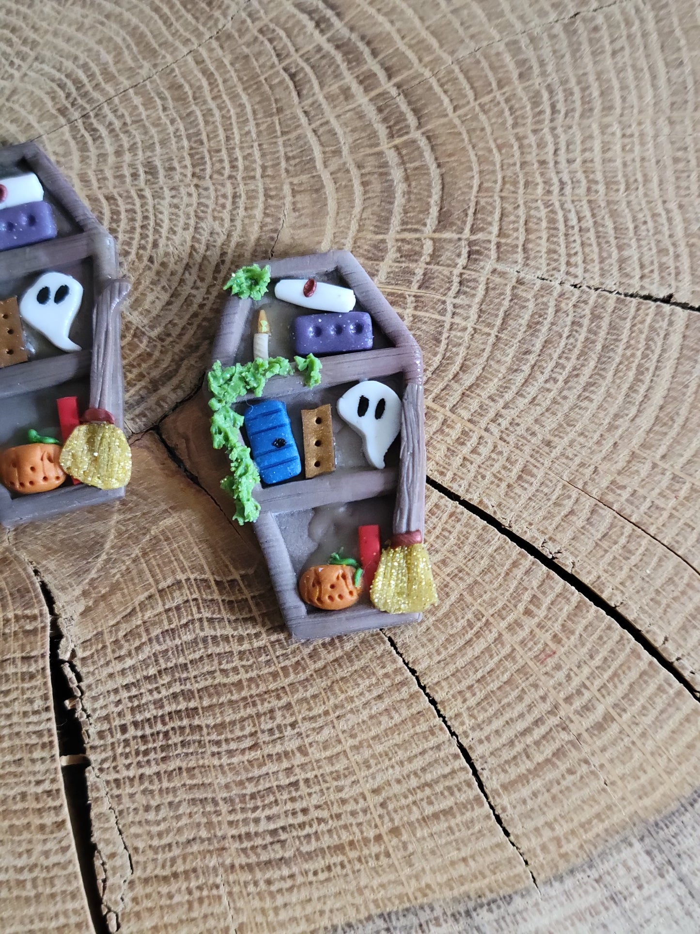 Wooden Coffin Bookshelf Earrings