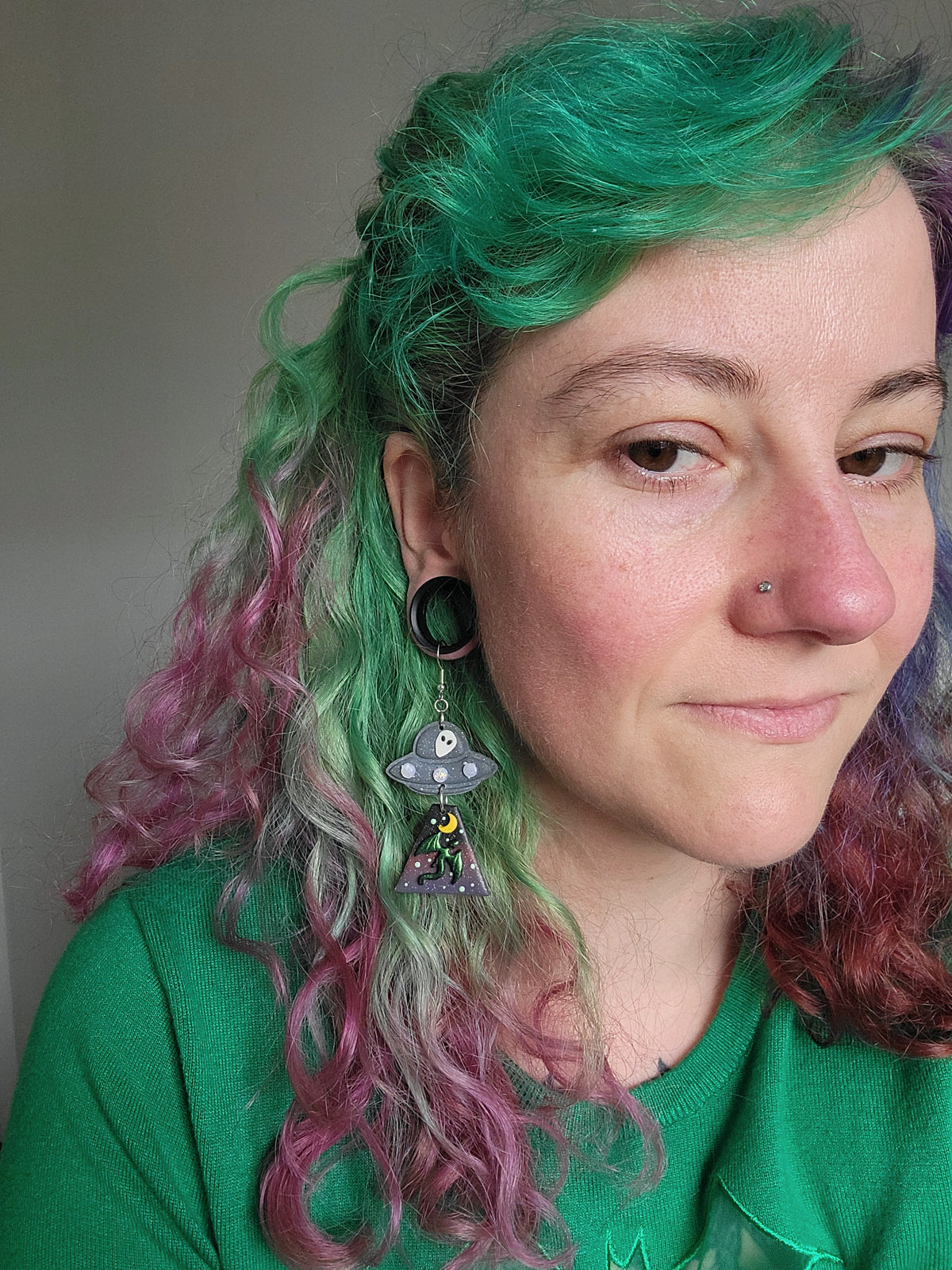 Alien Abduction: Green Dragon Earrings