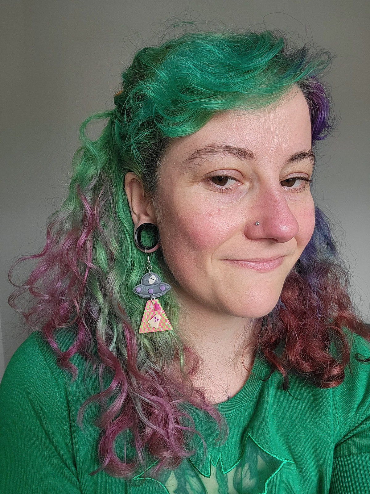 Alien Abduction: Checkered Ghostie Earrings