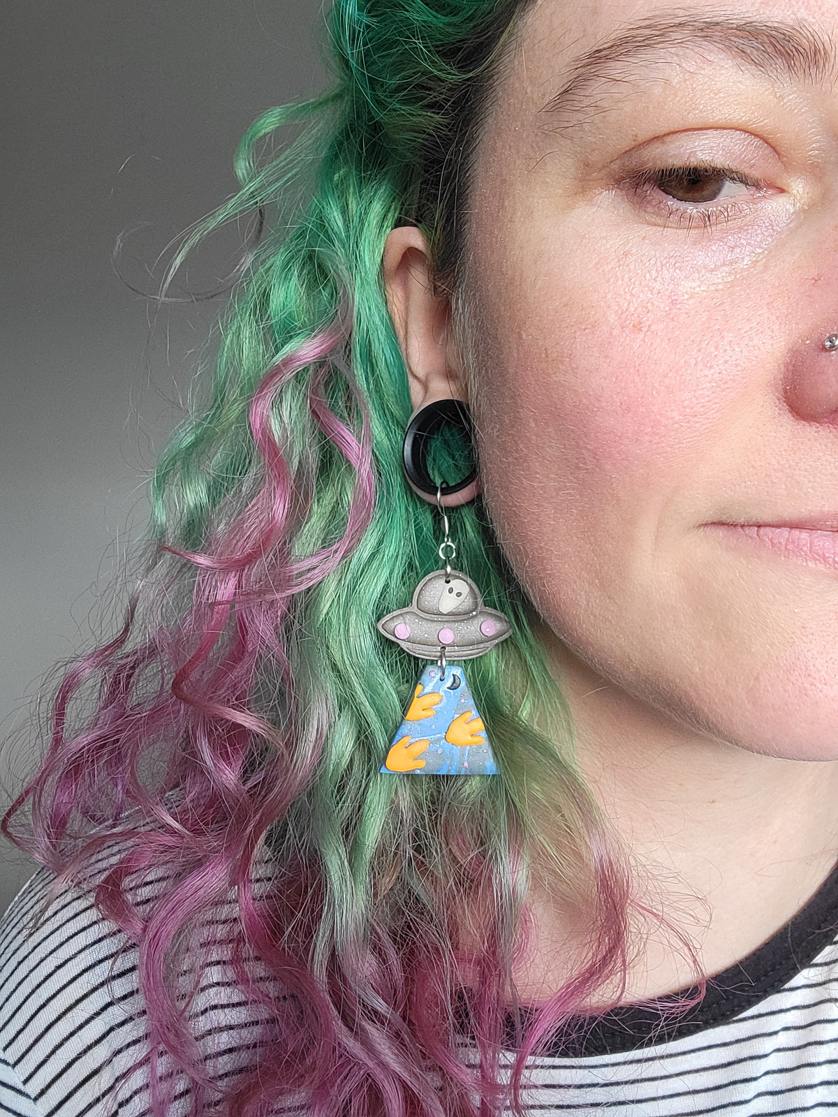 Alien Abduction: Dino Print Earrings.