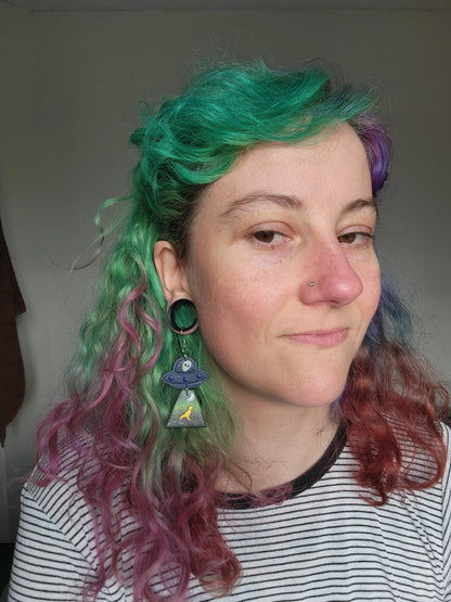 Alien Abduction: T-Rex Earrings.