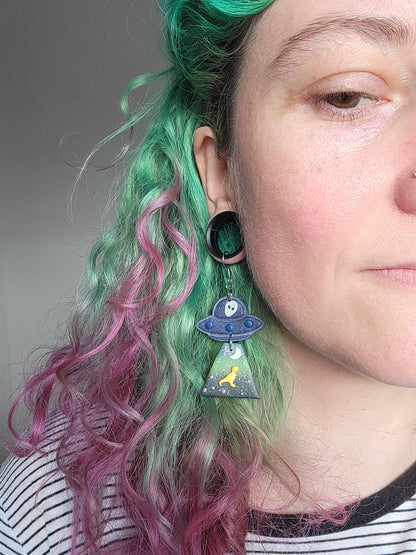 Alien Abduction: T-Rex Earrings.