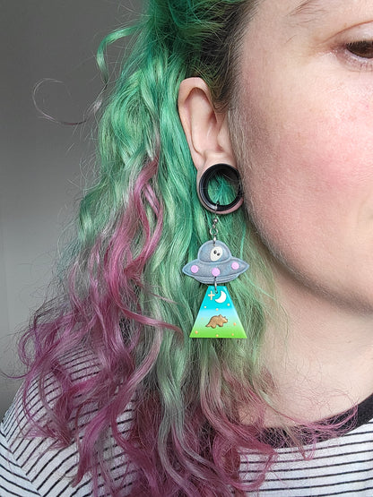 Alien Abduction: Triceratops Earrings.