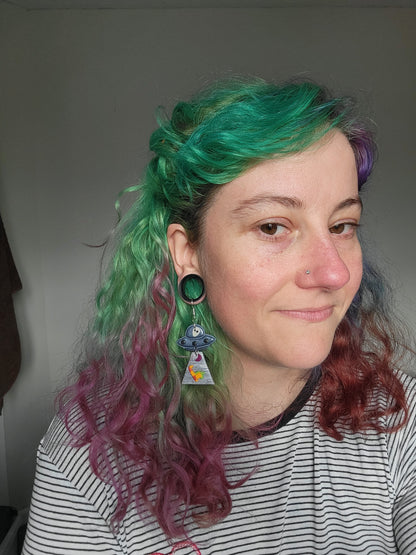 Alien Abduction: Patchwork Diplo Earrings.