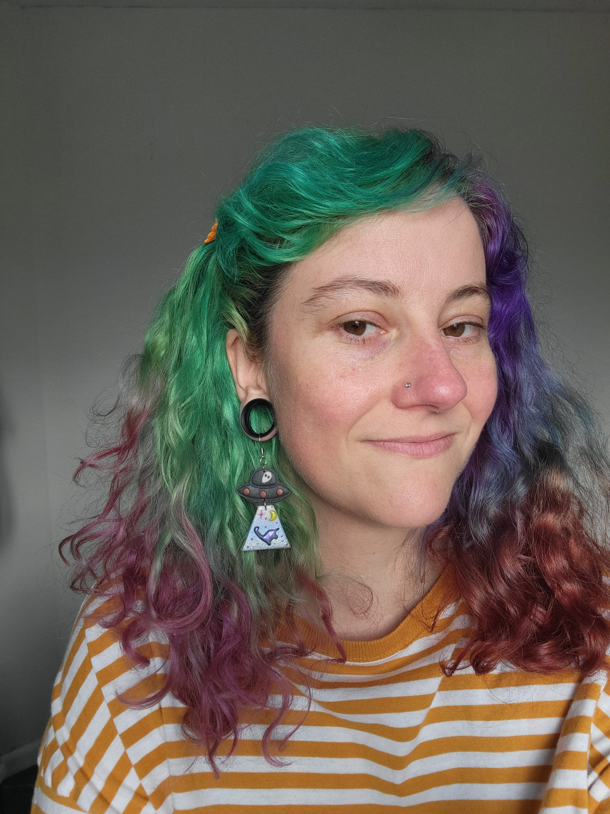 Alien Abduction: Holographic Diplodocus Earrings