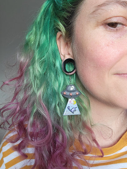 Alien Abduction: Holographic Diplodocus Earrings