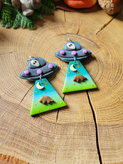Alien Abduction: Triceratops Earrings.